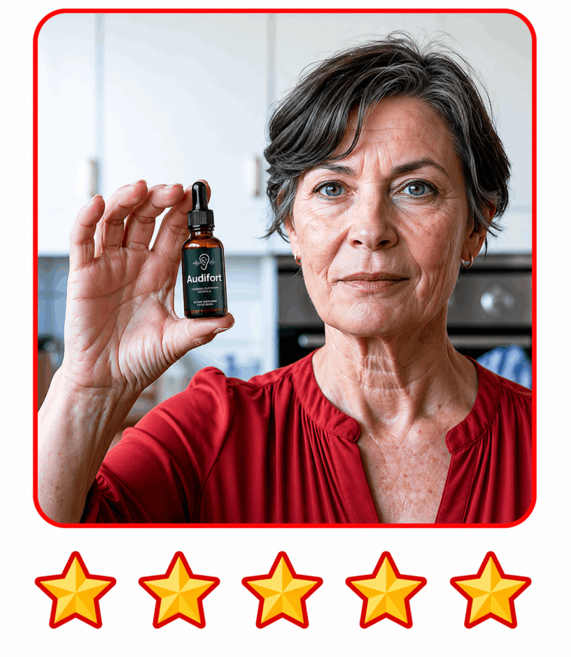 Audifort hearing support supplement bottle review with 5 star rating natural tinnitus relief formula